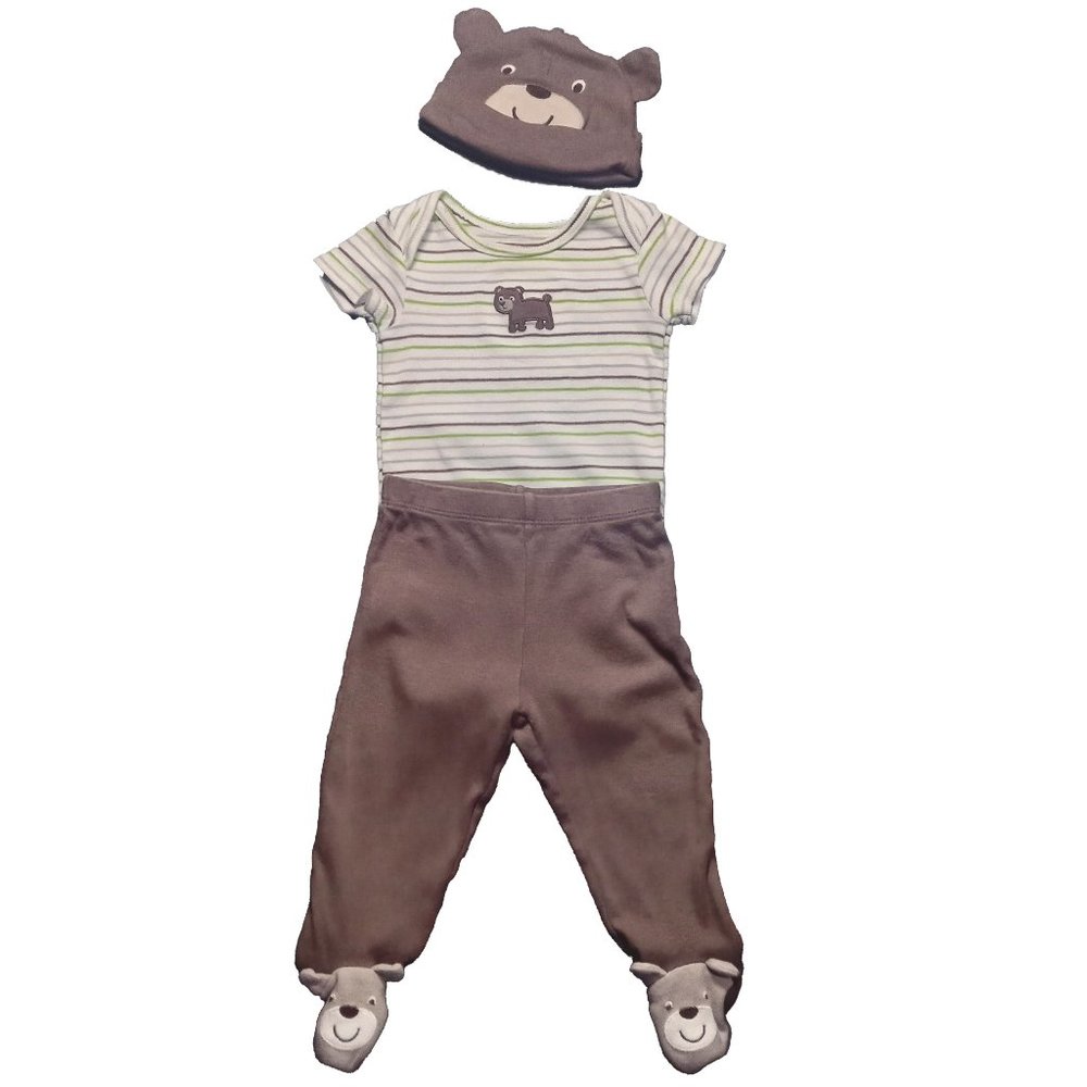 Carter's 3 of 4 Piece Matching Set With Bear Motif Size US 3M